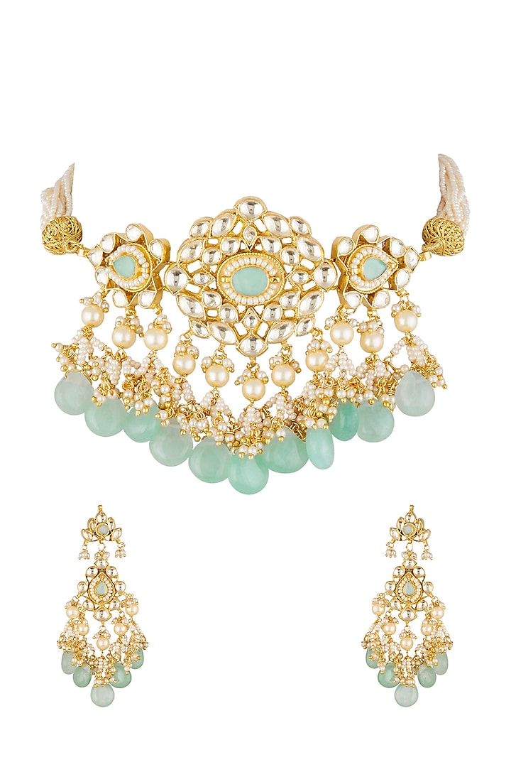Gold Finish Beads Necklace Set by Khushi Jewels