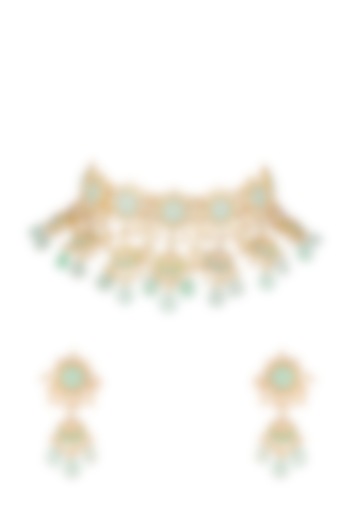 Gold Finish Beads & Kundan Necklace Set by Khushi Jewels