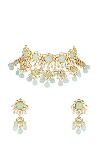Gold Finish Beads & Kundan Necklace Set by Khushi Jewels