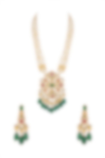 Gold Finish Pendant Necklace Set by Khushi Jewels