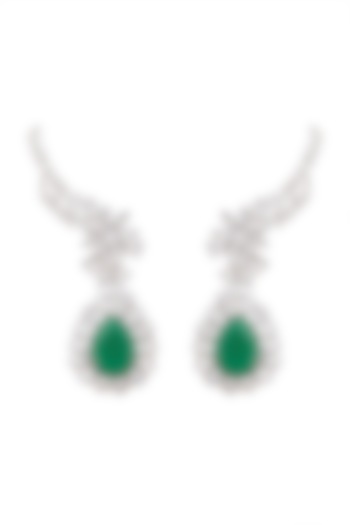 White Finish Emerald Earrings by Khushi Jewels