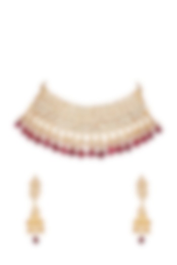 Gold Finish Ruby Necklace Set by Khushi Jewels