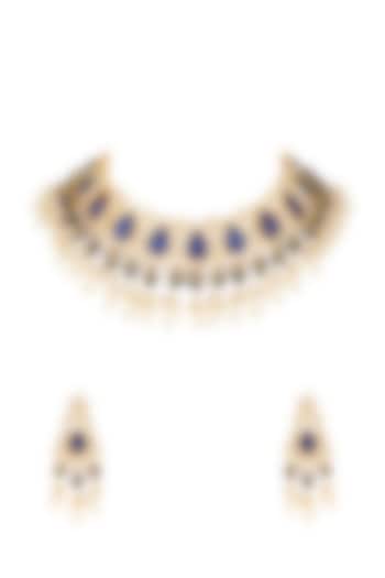 Gold Finish Beads Choker Necklace Set by Khushi Jewels