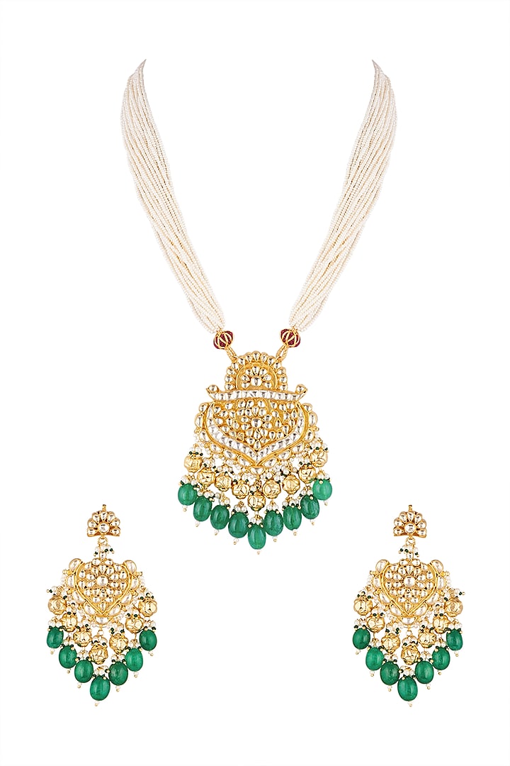 Gold Finish Beads Pendant Necklace Set by Khushi Jewels