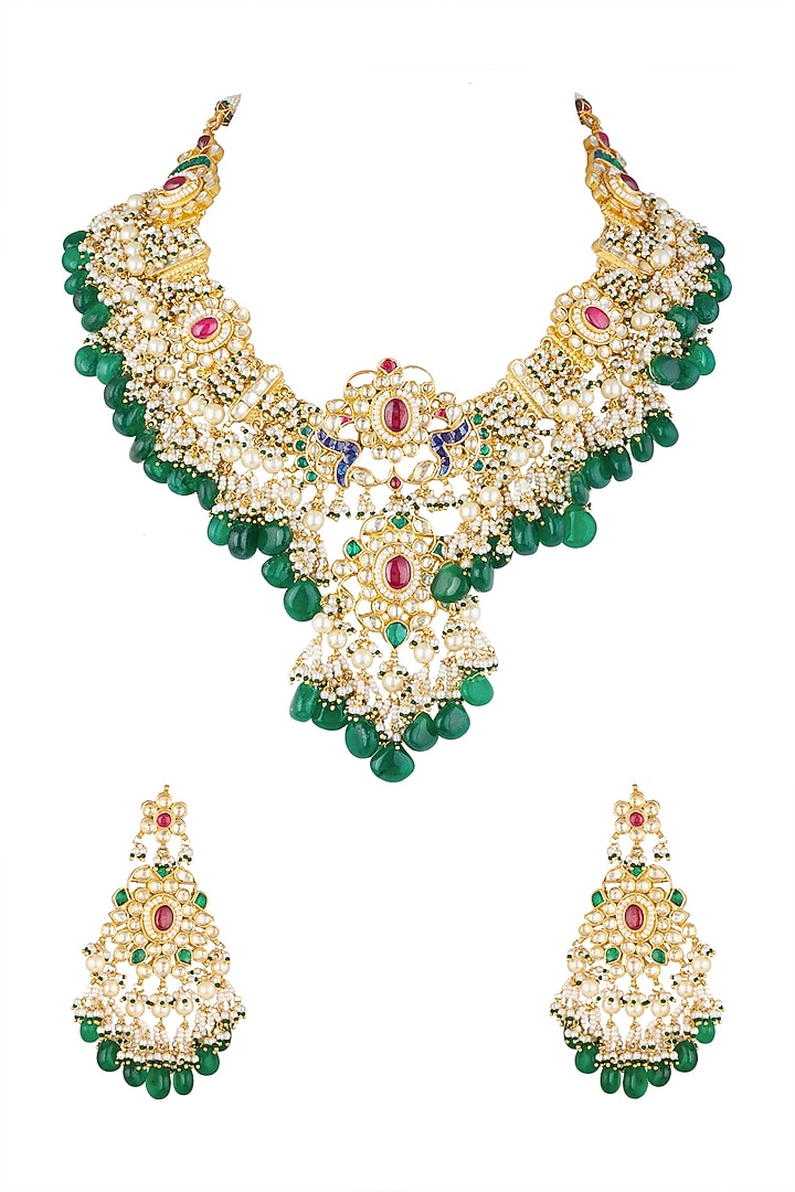 Gold Finish Kundan Necklace Set by Khushi Jewels at Pernia's Pop Up Shop