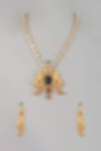 Gold Finish Kundan Polki Long Necklace Set by Khushi Jewels at Pernia's Pop Up Shop