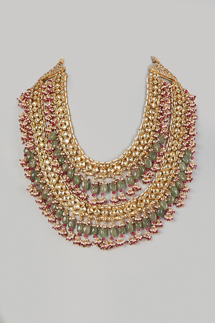 Gold Finish Long Mala Necklace With Kundan Polki by Khushi Jewels at Pernia's Pop Up Shop
