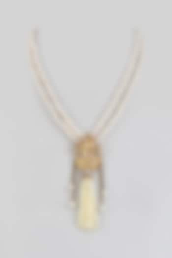 Antique Gold Finish White Pearl Pendant Mala Necklace by Khushi Jewels at Pernia's Pop Up Shop