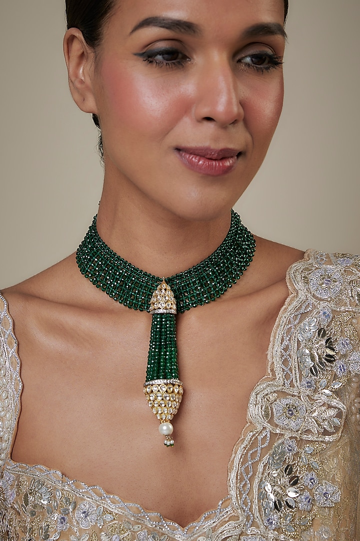 Gold Finish Kundan Polki Choker Necklace by Khushi Jewels at Pernia's Pop Up Shop