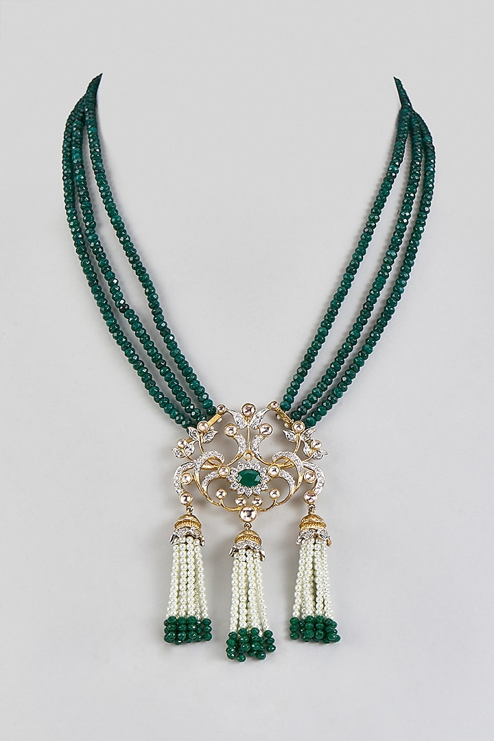 Gold Finish Kundan Polki Mala Necklace by Khushi Jewels at Pernia's Pop Up Shop