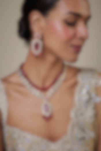 Two Tone Finish Kundan Polki & Red Stone Long Necklace Set by Khushi Jewels at Pernia's Pop Up Shop