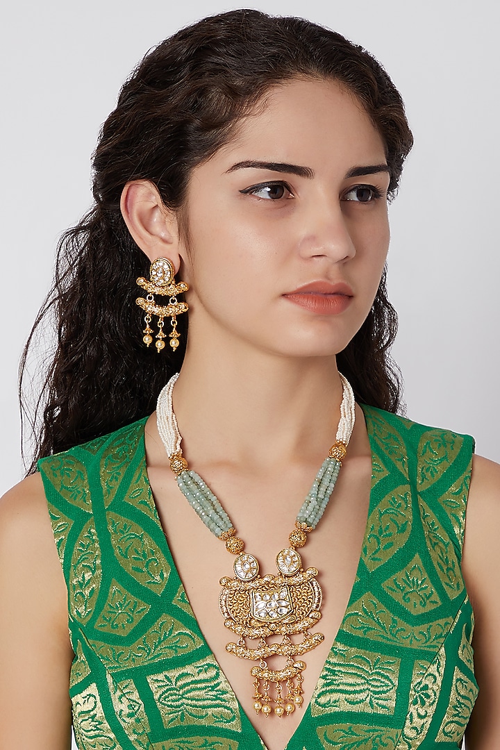 Gold Finish Mala Necklace Set by Khushi Jewels
