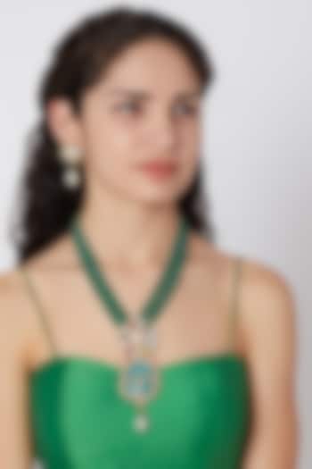 Gold Finish Pendant Mala Necklace Set by Khushi Jewels