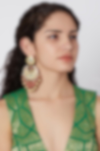 Gold Finish Green Enameled Earrings by Khushi Jewels
