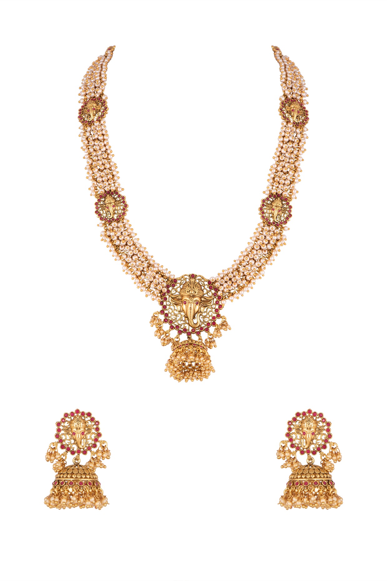 Gold Finish Moti Necklace Set Design by Khushi Jewels at Pernia's Pop Up  Shop 2023