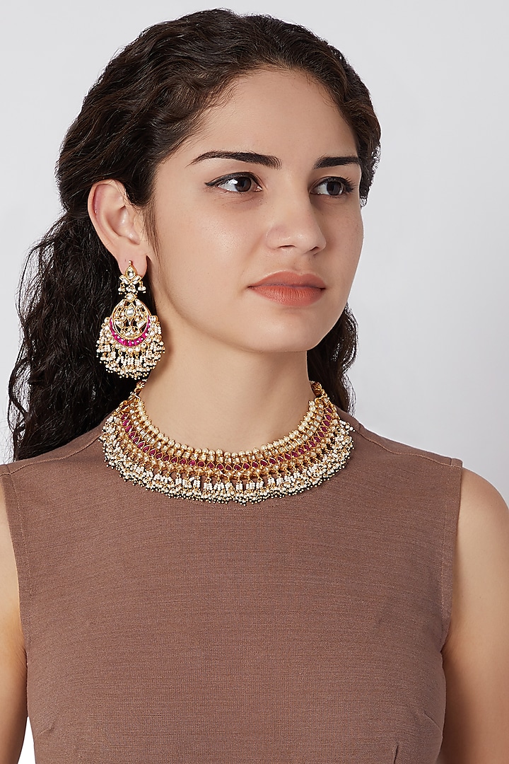 Gold Finish Beaded Necklace Set by Khushi Jewels