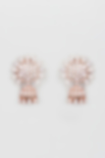 Rose Gold Finish Zircon Jhumka Earrings by Khushi Jewels