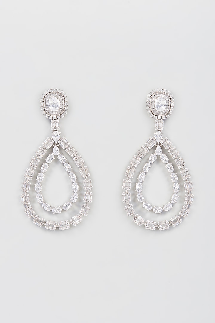 White Finish Zircon Long Earrings by Khushi Jewels at Pernia's Pop Up Shop