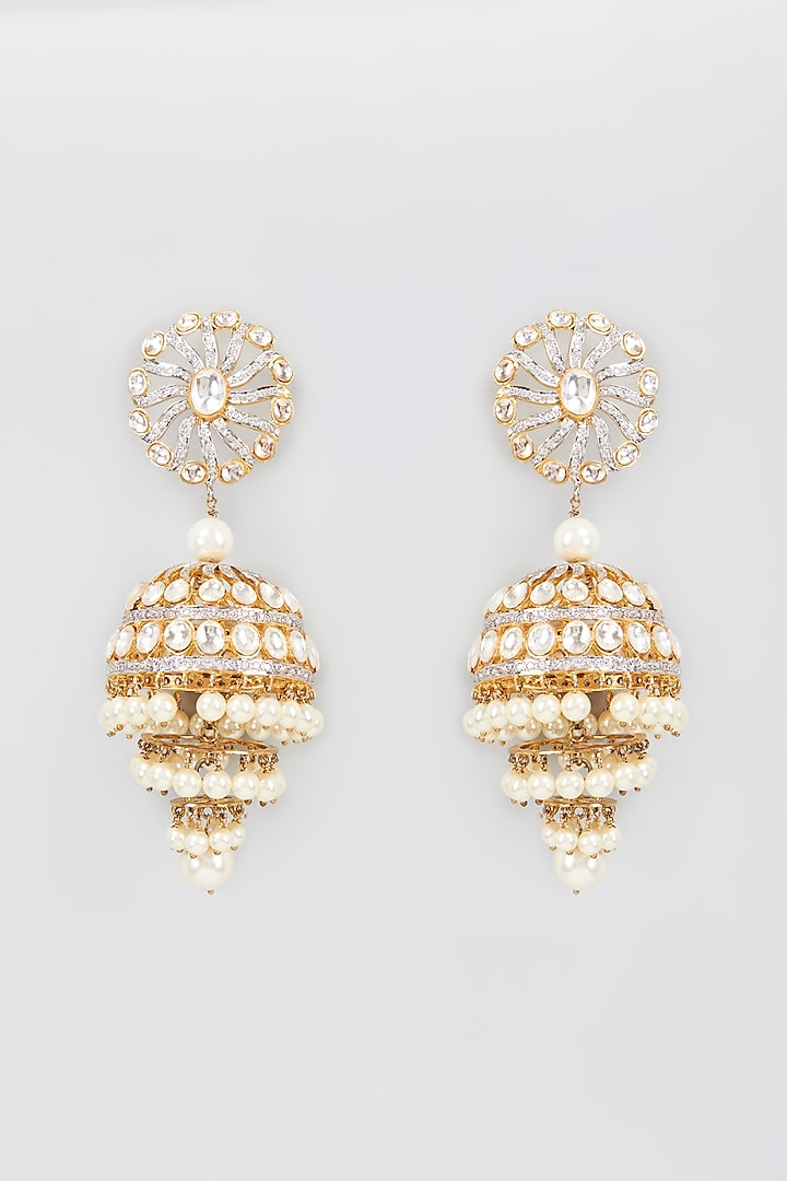 Gold Finish Zircon Long Jhumka Earrings by Khushi Jewels