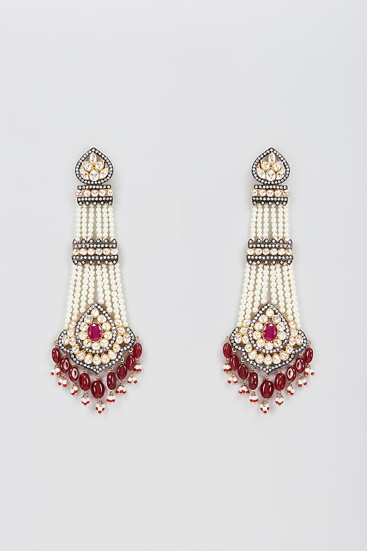 Gold Rhodium Finish Kundan Polki Dangler Earrings by Khushi Jewels at Pernia's Pop Up Shop