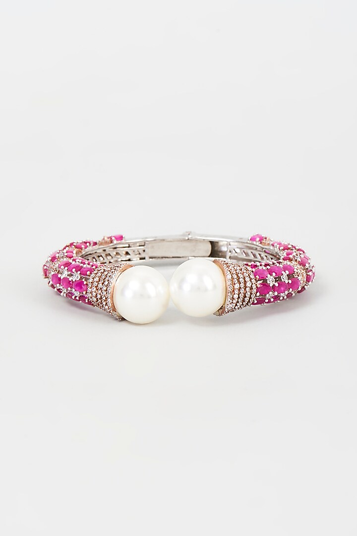 Gold Finish Zircon & Red Stone Bracelet by Khushi Jewels at Pernia's Pop Up Shop