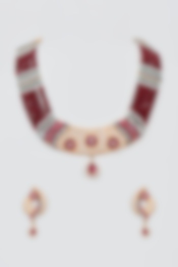 Gold Finish Red Stone & Zircon Necklace Set by Khushi Jewels at Pernia's Pop Up Shop