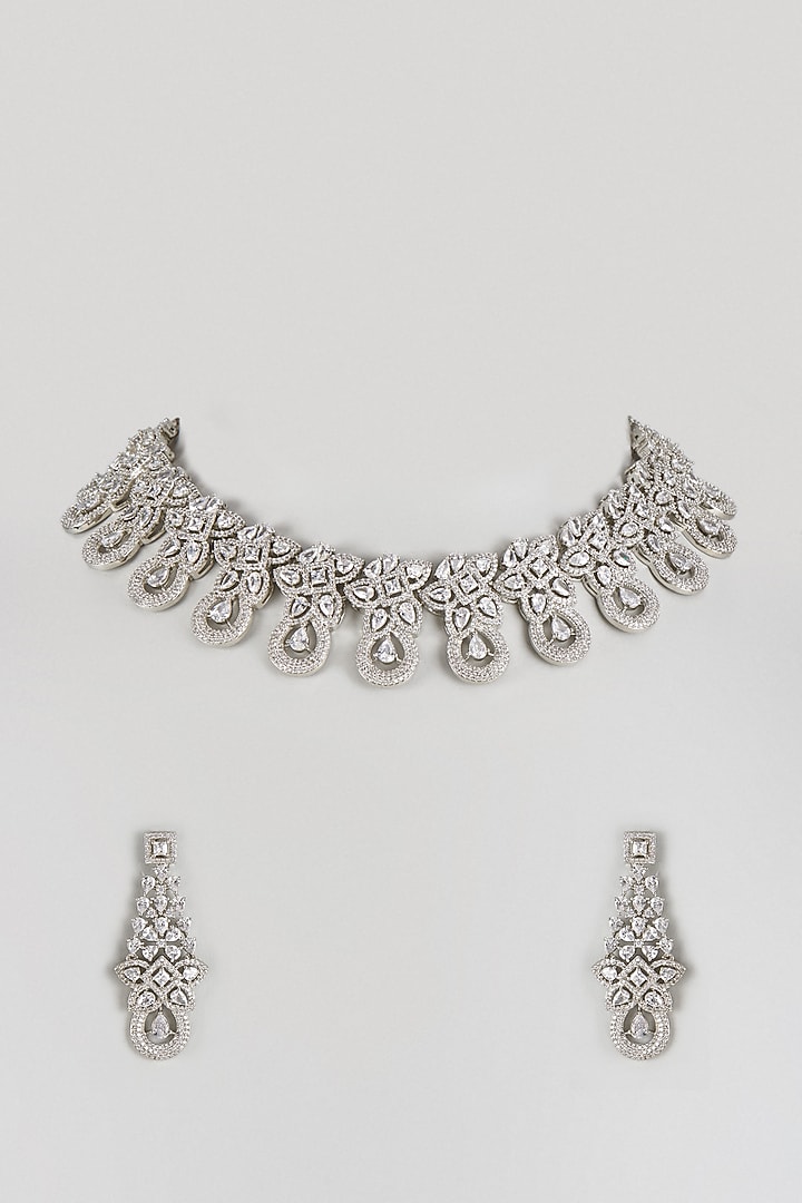 White Finish Zircon Necklace Set by Khushi Jewels at Pernia's Pop Up Shop