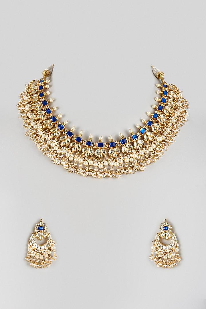 Gold Finish Kundan Polki Necklace Set by Khushi Jewels at Pernia's Pop Up Shop