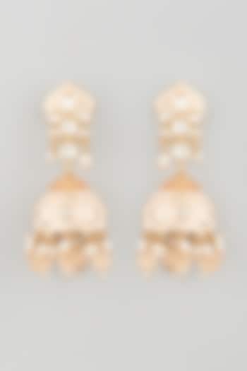Gold Finish Peach Enamelled Jhumka Earrings by Khushi Jewels at Pernia's Pop Up Shop