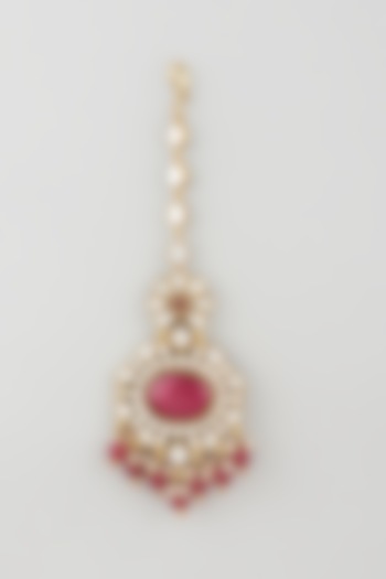 Gold Finish Enamelled Jhumka Earrings With Mangtikka by Khushi Jewels