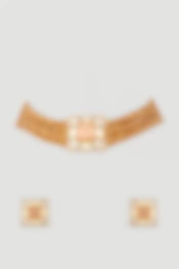 Gold Finish Yellow Stone Choker Necklace Set by Khushi Jewels at Pernia's Pop Up Shop