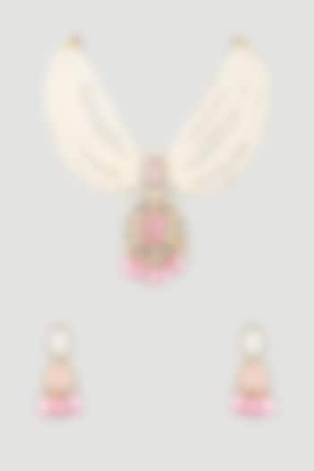 Two Tone Finish Blush Pink Beaded Choker Necklace Set by Khushi Jewels