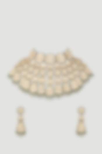 Gold Finish Choker Bridal Necklace Set With Kundan Polki by Khushi Jewels