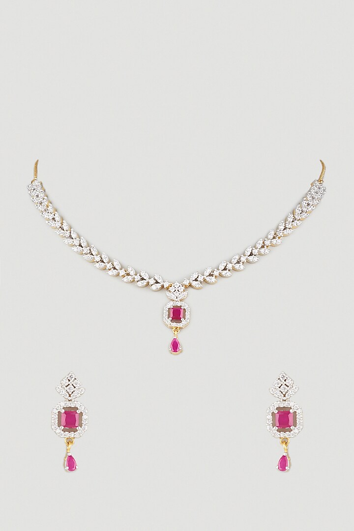 Gold Finish Zircon & Red Diamond Necklace Set Design by Khushi Jewels at Pernia's Pop Up Shop 2023