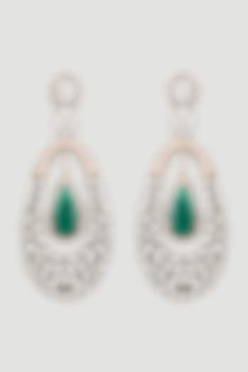 Two Tone Finish Green Stone Long Chandabali Earrings by Khushi Jewels at Pernia's Pop Up Shop