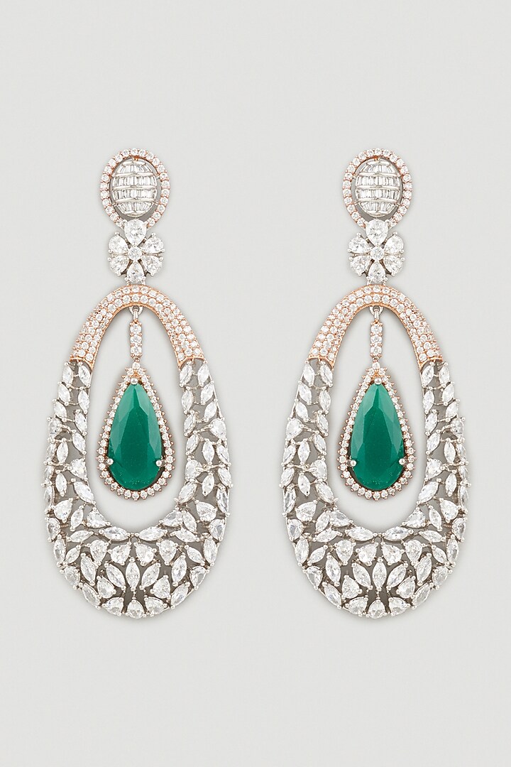 Two Tone Finish Green Stone Long Chandabali Earrings by Khushi Jewels at Pernia's Pop Up Shop