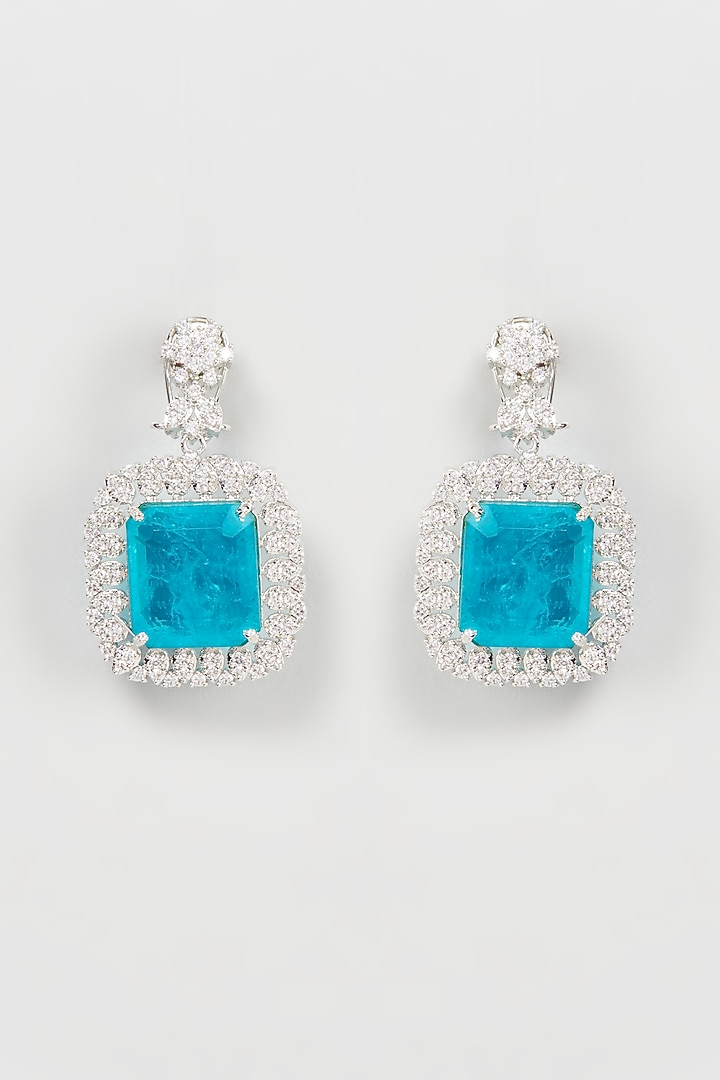 Silver Finish Blue Synthetic Stone Dangler Earrings by Khushi Jewels at Pernia's Pop Up Shop