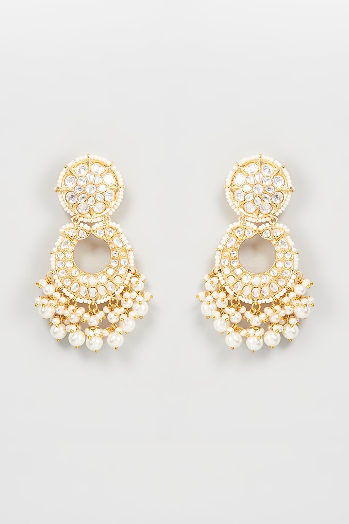 Gold Finish Kundan Polki & Drop Chandbali Earrings by Khushi Jewels at Pernia's Pop Up Shop