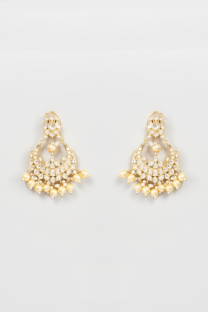 Gold Finish Kundan Polki Chandbali Earrings by Khushi Jewels at Pernia's Pop Up Shop