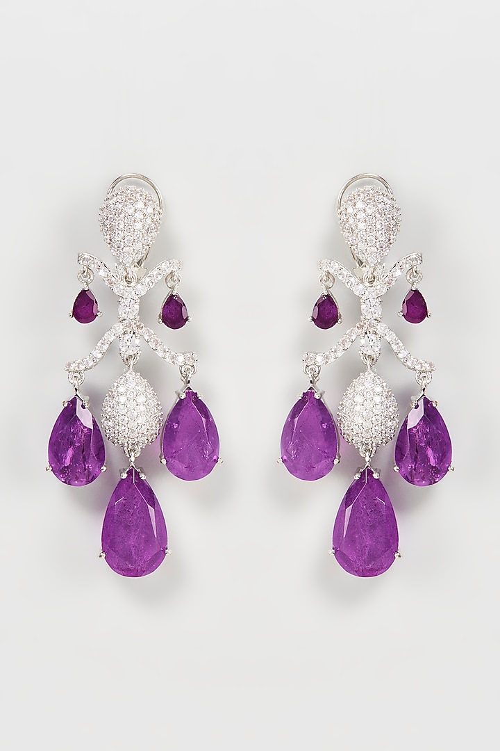Silver Finish Purple Doublet Stone & Zircon Dangler Earrings by Khushi Jewels at Pernia's Pop Up Shop