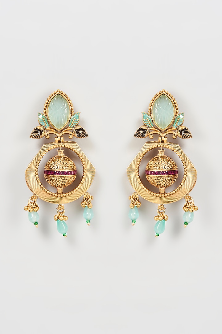 Gold Finish Turquoise Stone Chandbali Earrings by Khushi Jewels at Pernia's Pop Up Shop