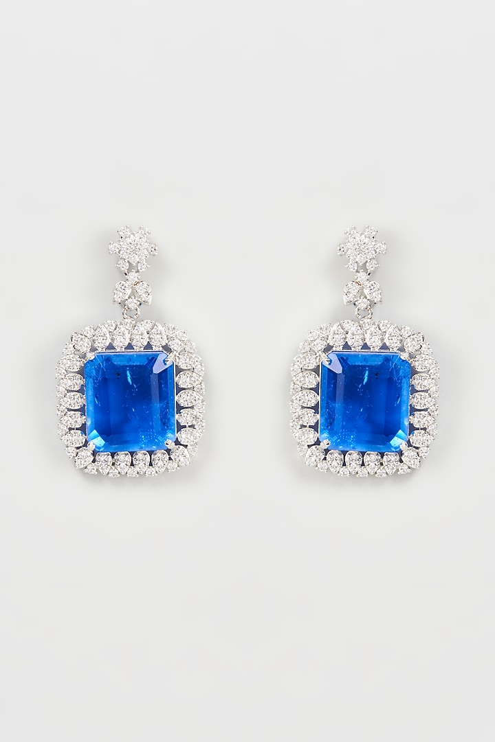 Silver Finish Blue Doublet Stone & Zircon Dangler Earrings by Khushi Jewels at Pernia's Pop Up Shop