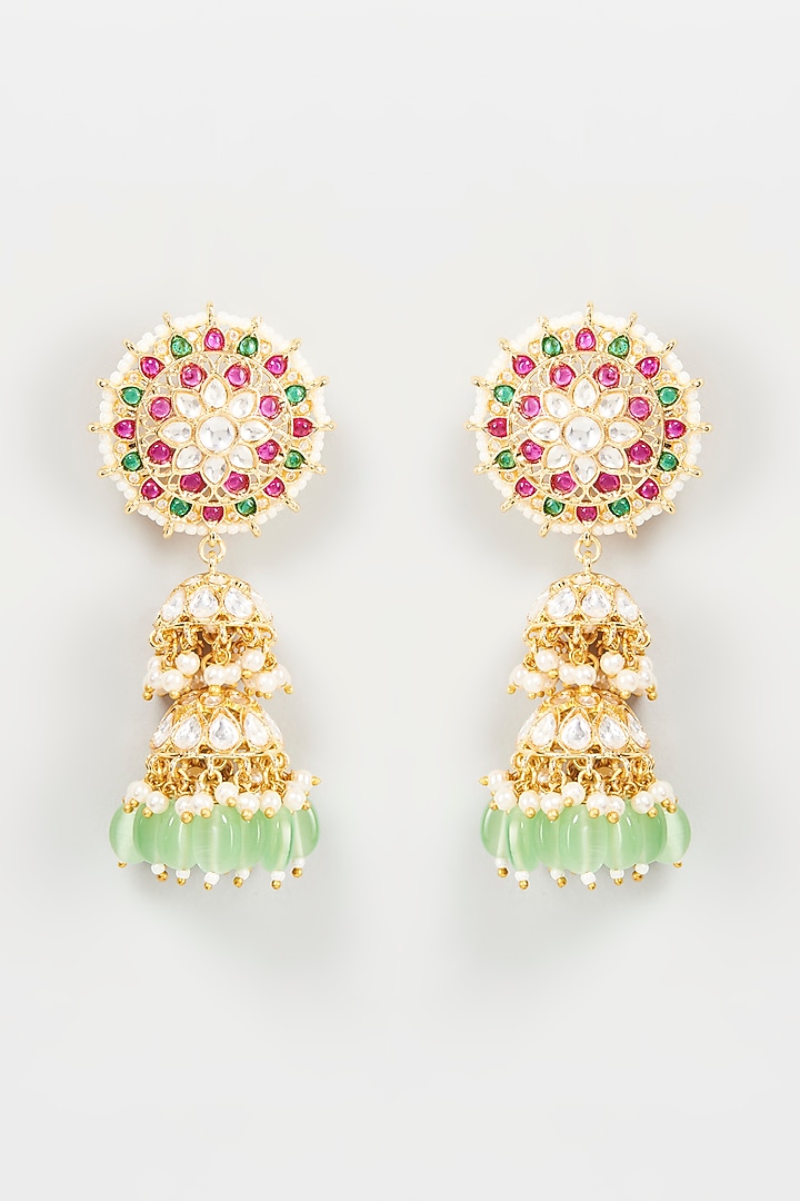Gold Finish Kundan Polki Dangler Earrings by Khushi Jewels at Pernia's Pop Up Shop