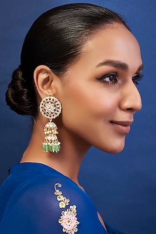 Gold Finish Kundan Polki Dangler Earrings by Khushi Jewels