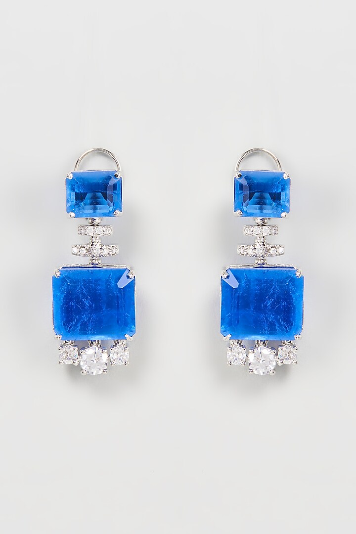 Silver Finish Blue Doublet Stone Dangler Earrings by Khushi Jewels