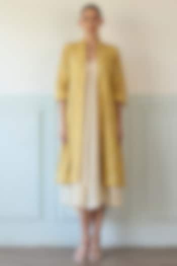 Ivory & Yellow Cotton Floral Printed Jacket Vacation Dress by Khyati Rughani at Pernia's Pop Up Shop