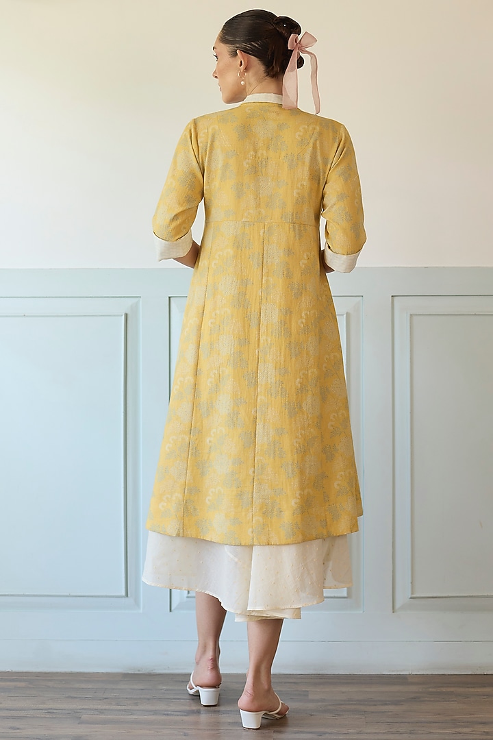 Ivory & Yellow Cotton Floral Printed Jacket Vacation Dress by Khyati Rughani at Pernia's Pop Up Shop