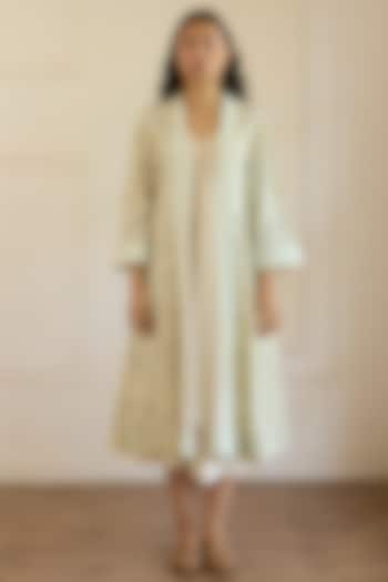 Ivory & Mint Green Cotton Floral Printed Jacket Vacation Dress by Khyati Rughani at Pernia's Pop Up Shop