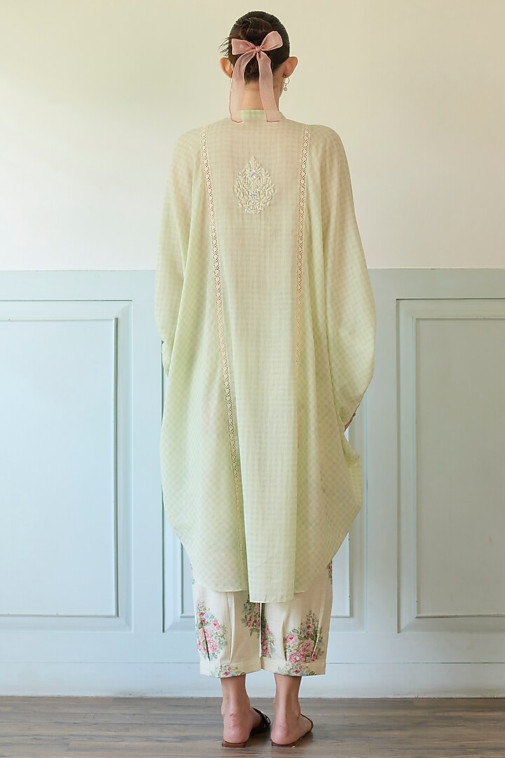 Mint Green Cotton Thread Embroidered Kaftan Set by Khyati Rughani at Pernia's Pop Up Shop