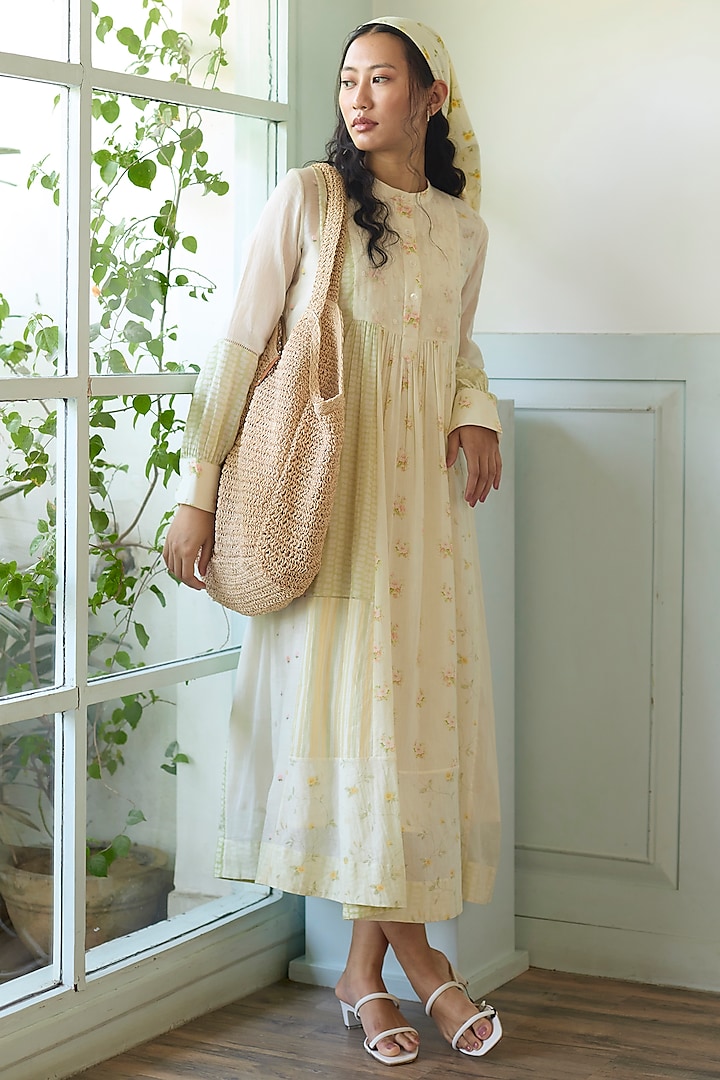 Green & Pink Cotton Patchwork Embroidered Vacation Dress by Khyati Rughani at Pernia's Pop Up Shop